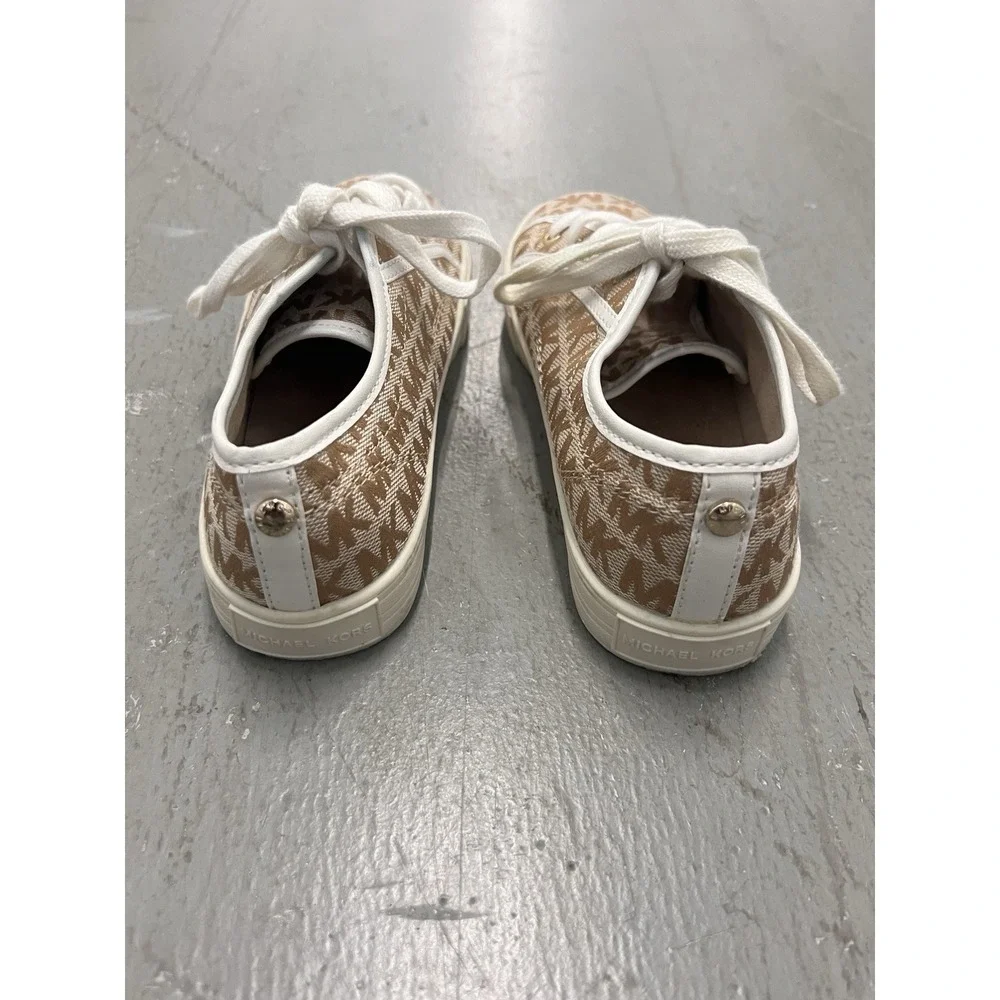 Michael Kors Girls Ivy Nettle Camel Gold MK Logo Lace Sneakers Size 3 Shoes‎